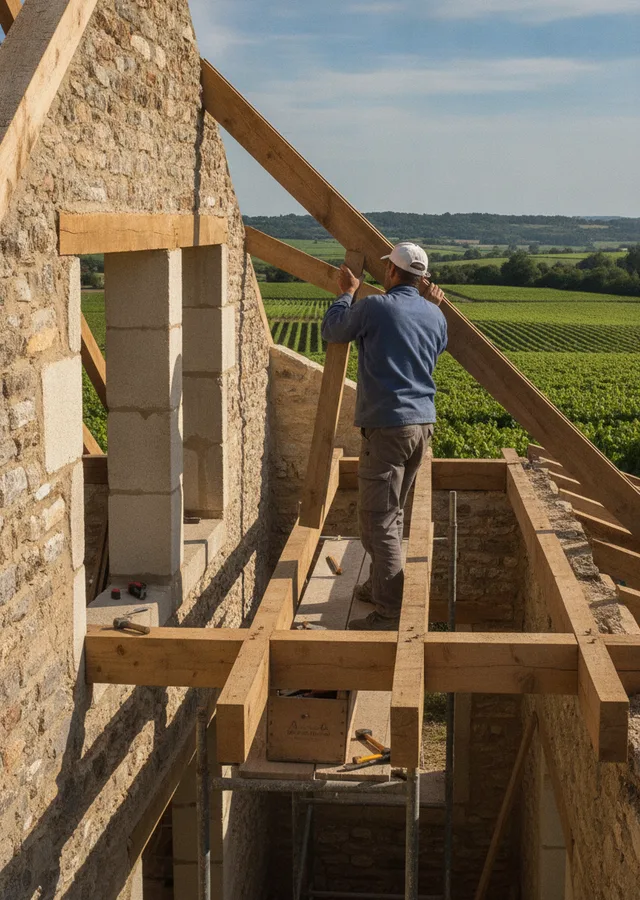 Couvreur installant une toiture en Gironde